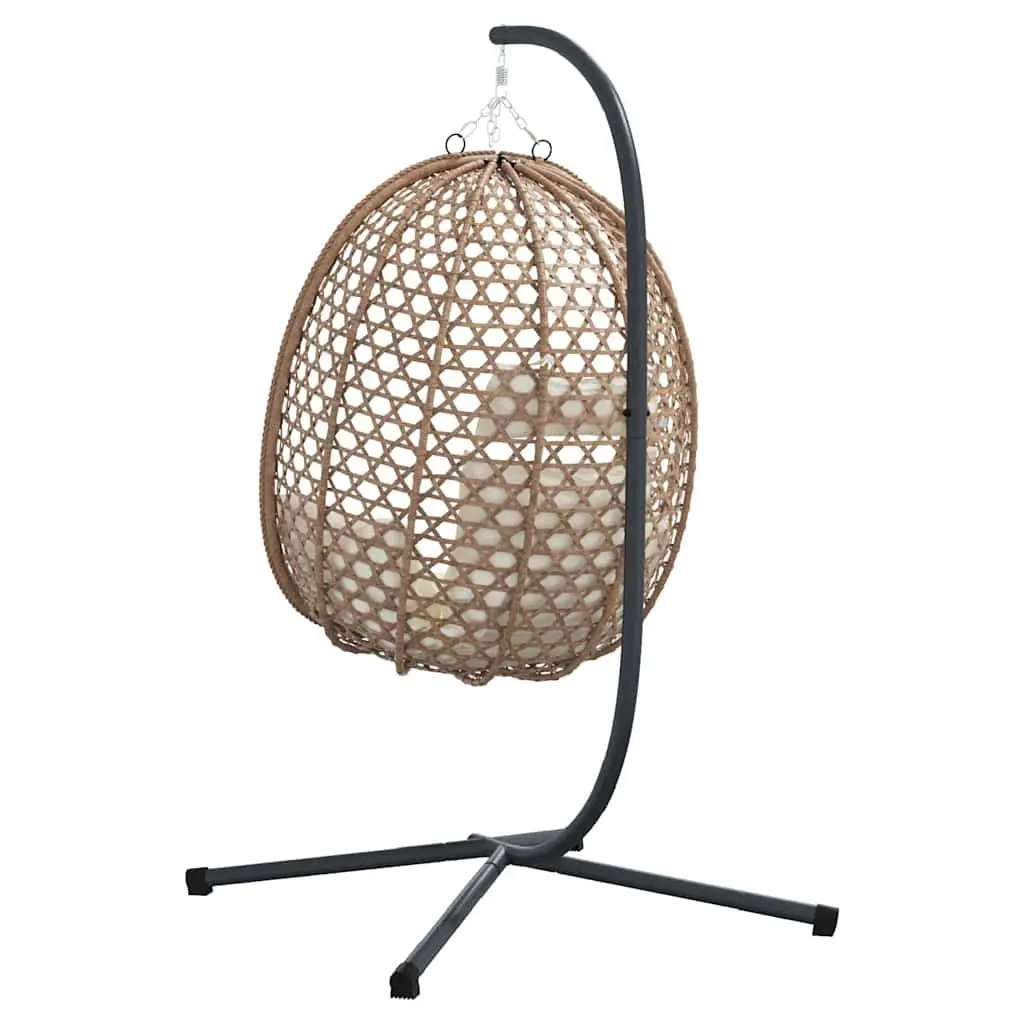 Hanging Egg Chair with Stand Cream Poly Rattan Indoor Outdoor