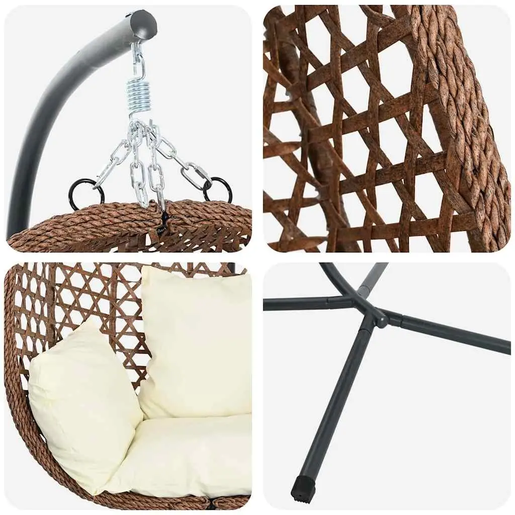 Hanging Egg Chair with Stand Cream Poly Rattan Indoor Outdoor