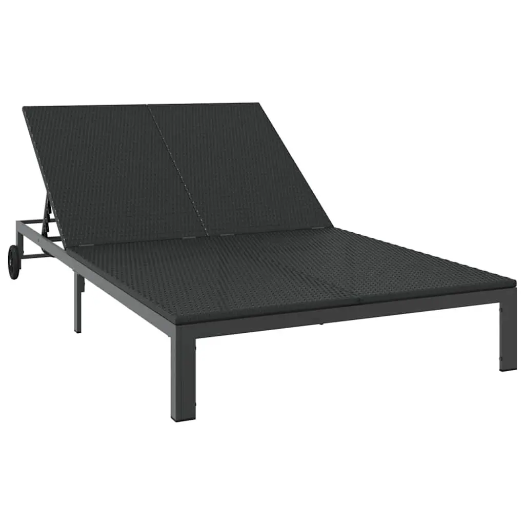 Sun Lounger Adjustable Backrest Poly Rattan Outdoor Sunbed Black