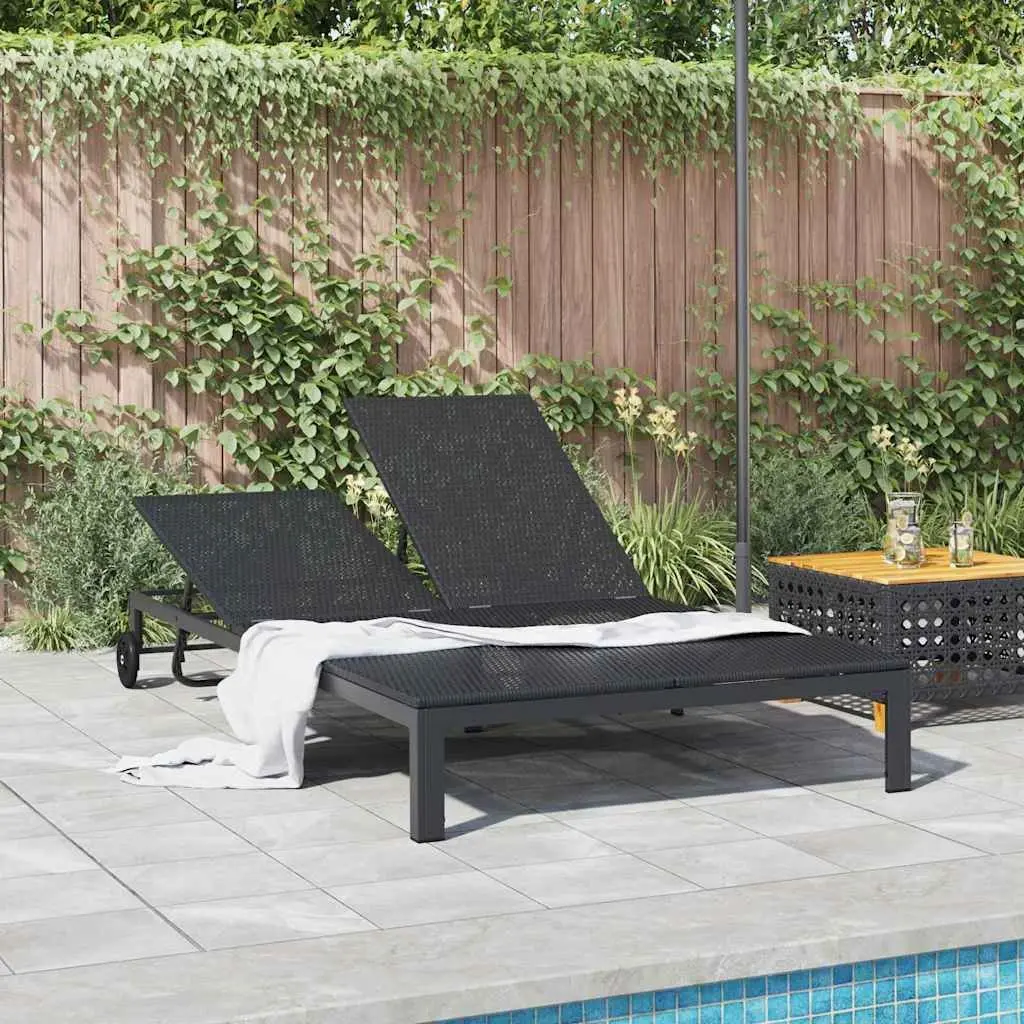 Sun Lounger Adjustable Backrest Poly Rattan Outdoor Sunbed Black