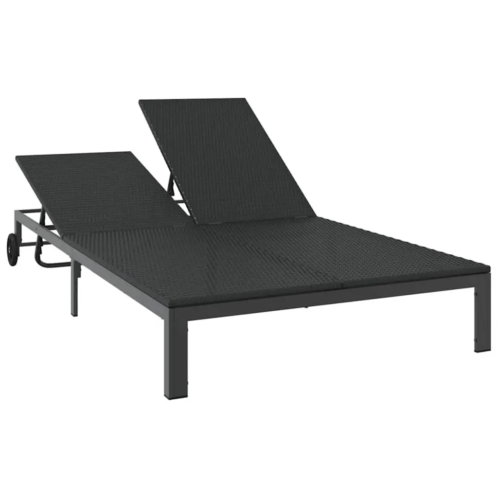 Sun Lounger Adjustable Backrest Poly Rattan Outdoor Sunbed Black