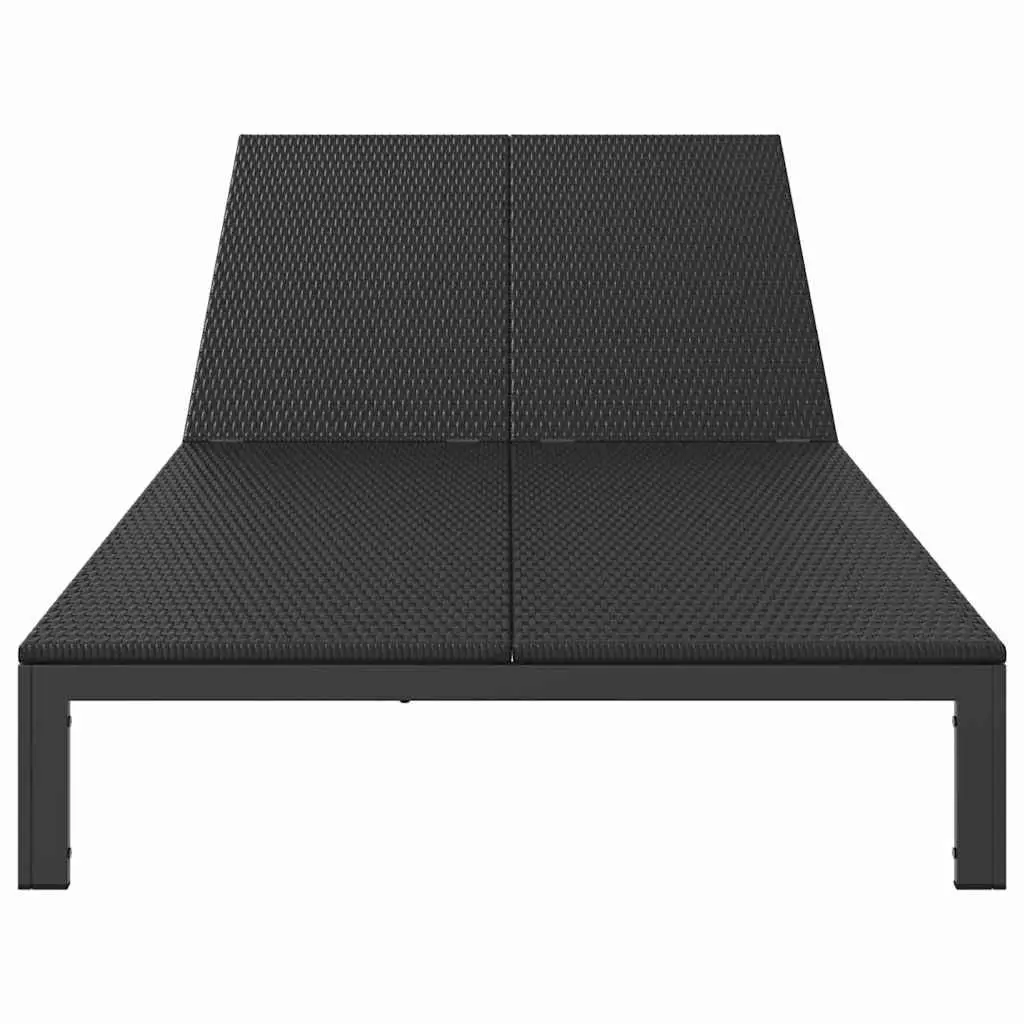 Sun Lounger Adjustable Backrest Poly Rattan Outdoor Sunbed Black
