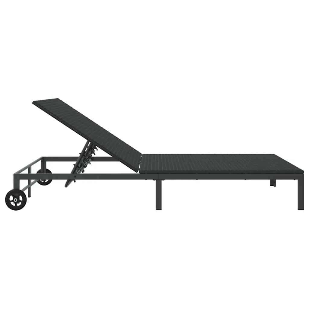 Sun Lounger Adjustable Backrest Poly Rattan Outdoor Sunbed Black