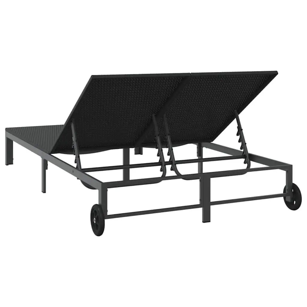 Sun Lounger Adjustable Backrest Poly Rattan Outdoor Sunbed Black