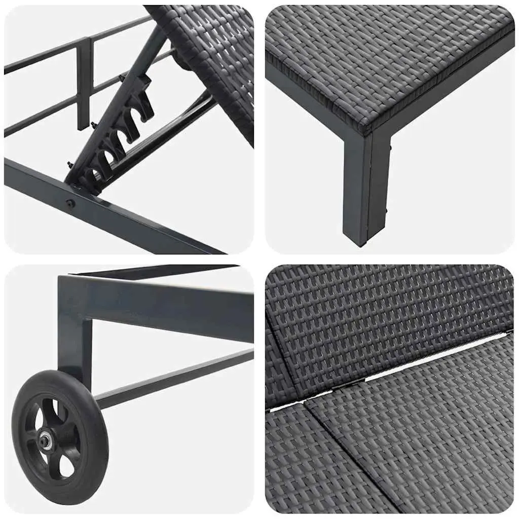 Sun Lounger Adjustable Backrest Poly Rattan Outdoor Sunbed Black