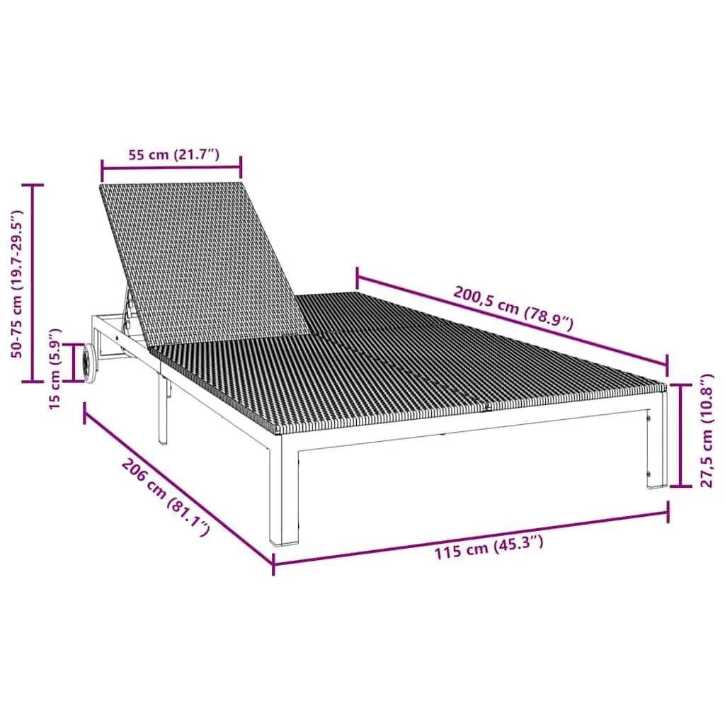Sun Lounger Adjustable Backrest Poly Rattan Outdoor Sunbed Black