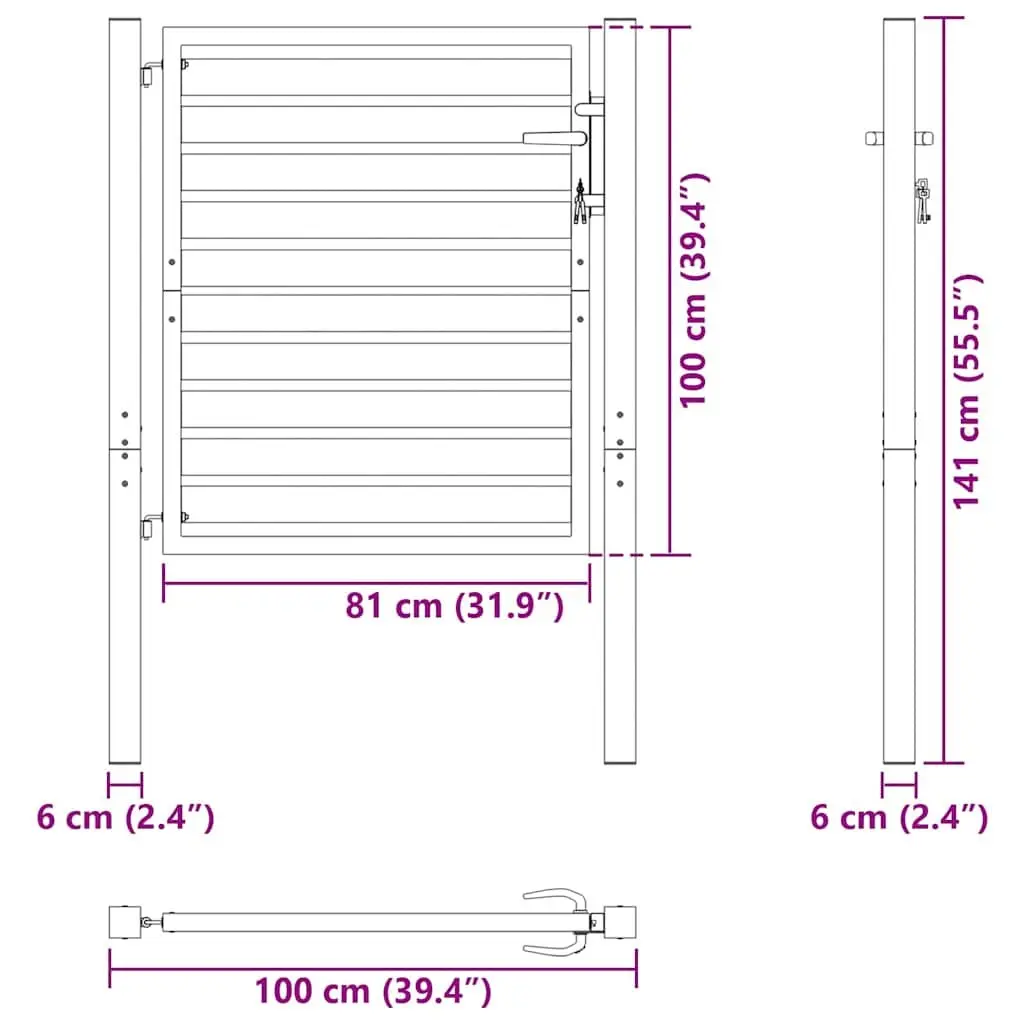 Garden Gate Lockable Aluminium 100x100cm