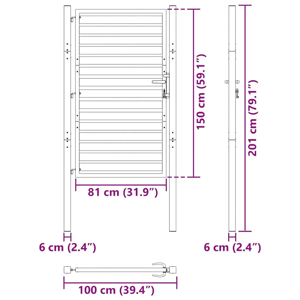 Garden Gate Lockable Black 100x150 cm Entry Fence Barrier Outdoor Security