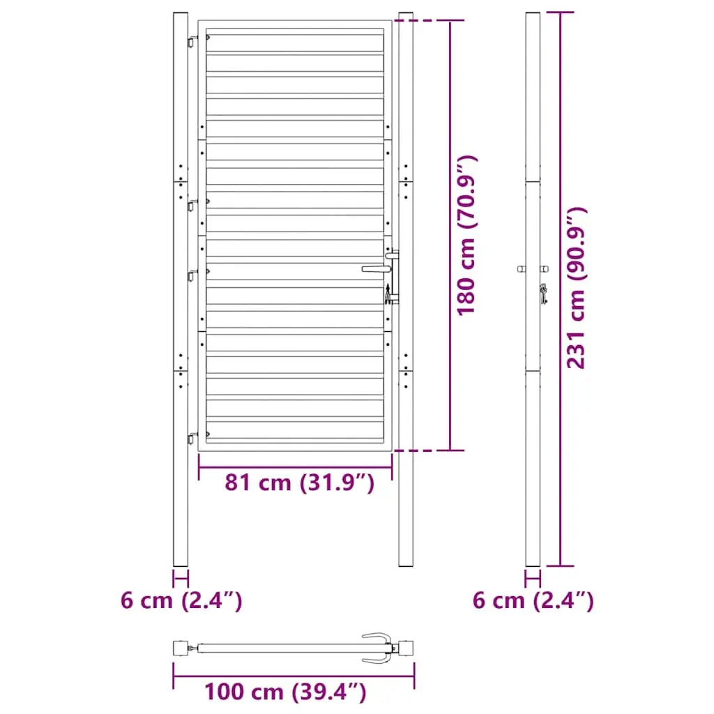 Black Aluminium Garden Gate 100x180cm