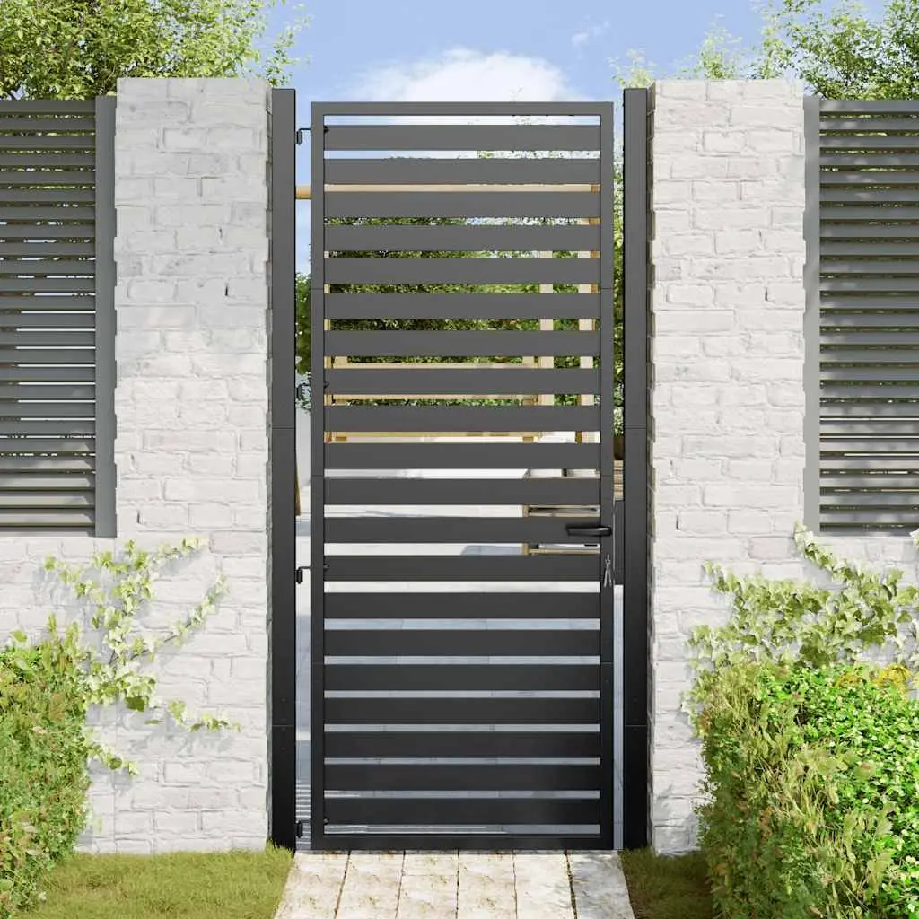 Black Aluminium Garden Gate Lockable 100x200cm Entry Fence Patio Durable Weather