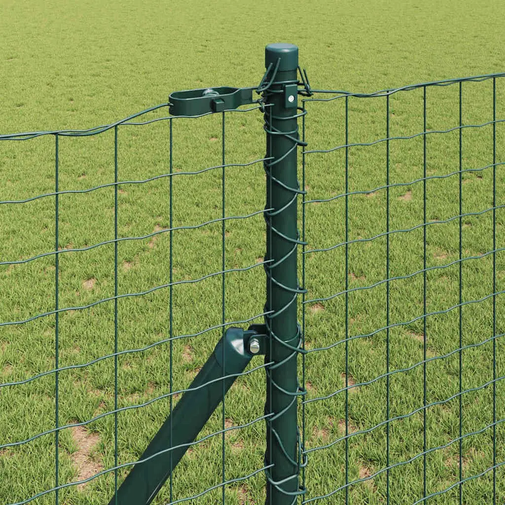 Garden Boundary Marker Green Powder-Coated Steel Embedded Fence Post 13 Piece Set