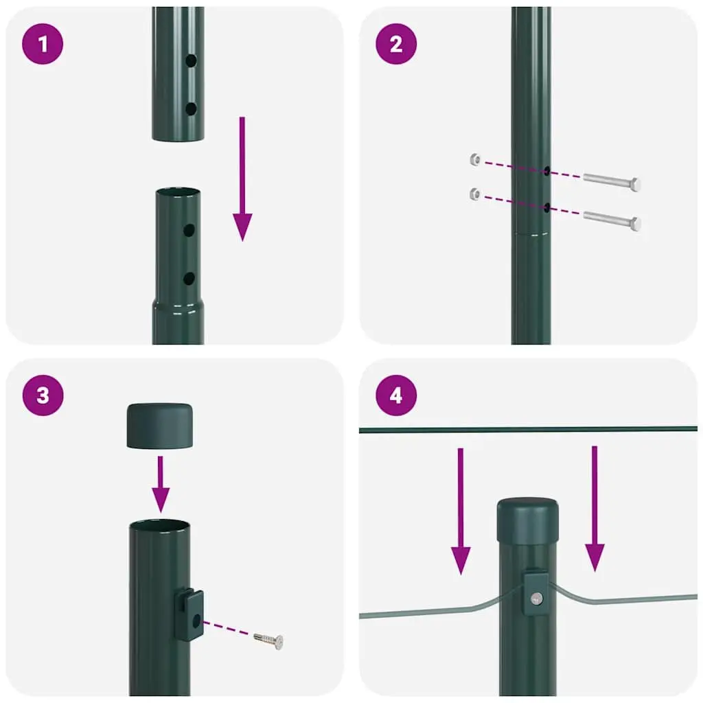 Garden Boundary Marker Green Powder-Coated Steel Embedded Fence Post 13 Piece Set