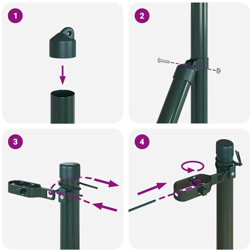 Garden Boundary Marker Green Powder-Coated Steel Embedded Fence Post 13 Piece Set