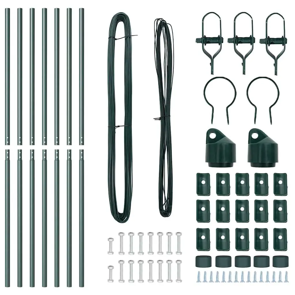 Embedded Fence Post 7 pcs Green Powder-Coated Steel Garden Terrace Boundary