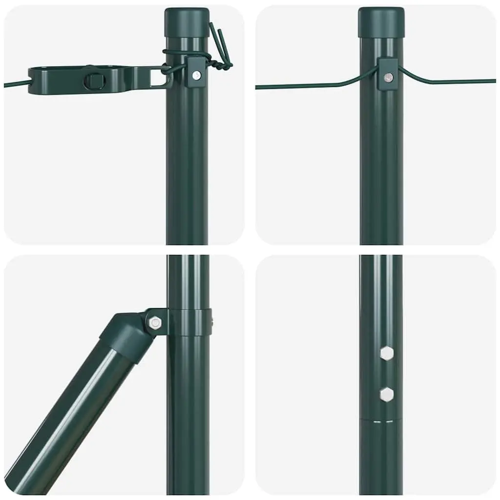 Embedded Fence Post 7 pcs Green Powder-Coated Steel Garden Terrace Boundary