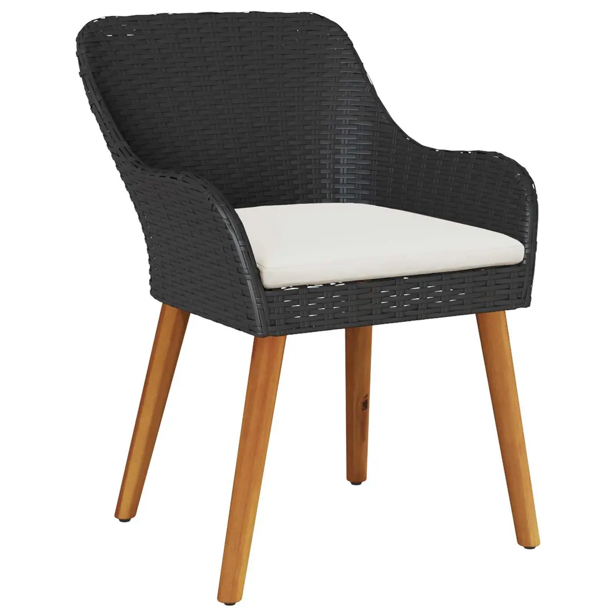 Outdoor Garden Chair Set Black Poly Rattan Acacia Wood Legs 2pcs