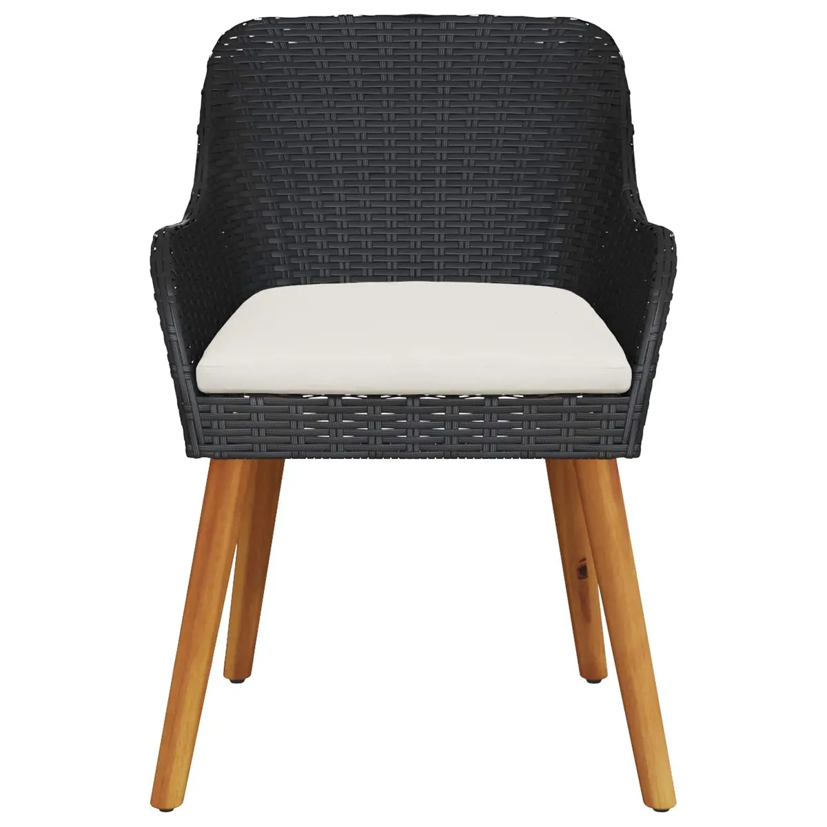 Outdoor Garden Chair Set Black Poly Rattan Acacia Wood Legs 2pcs