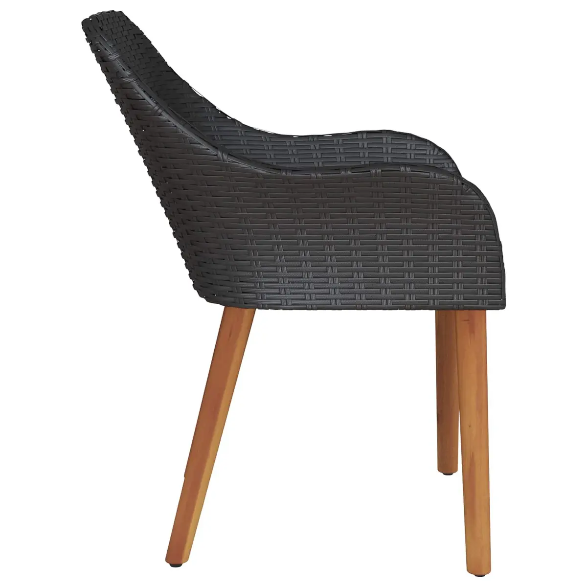 Outdoor Garden Chair Set Black Poly Rattan Acacia Wood Legs 2pcs
