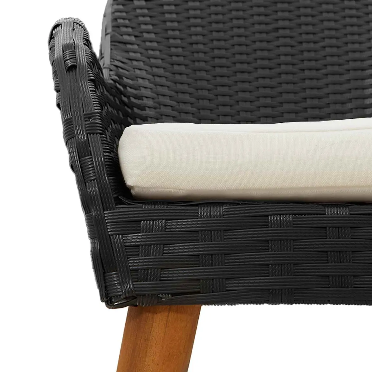 Outdoor Garden Chair Set Black Poly Rattan Acacia Wood Legs 2pcs