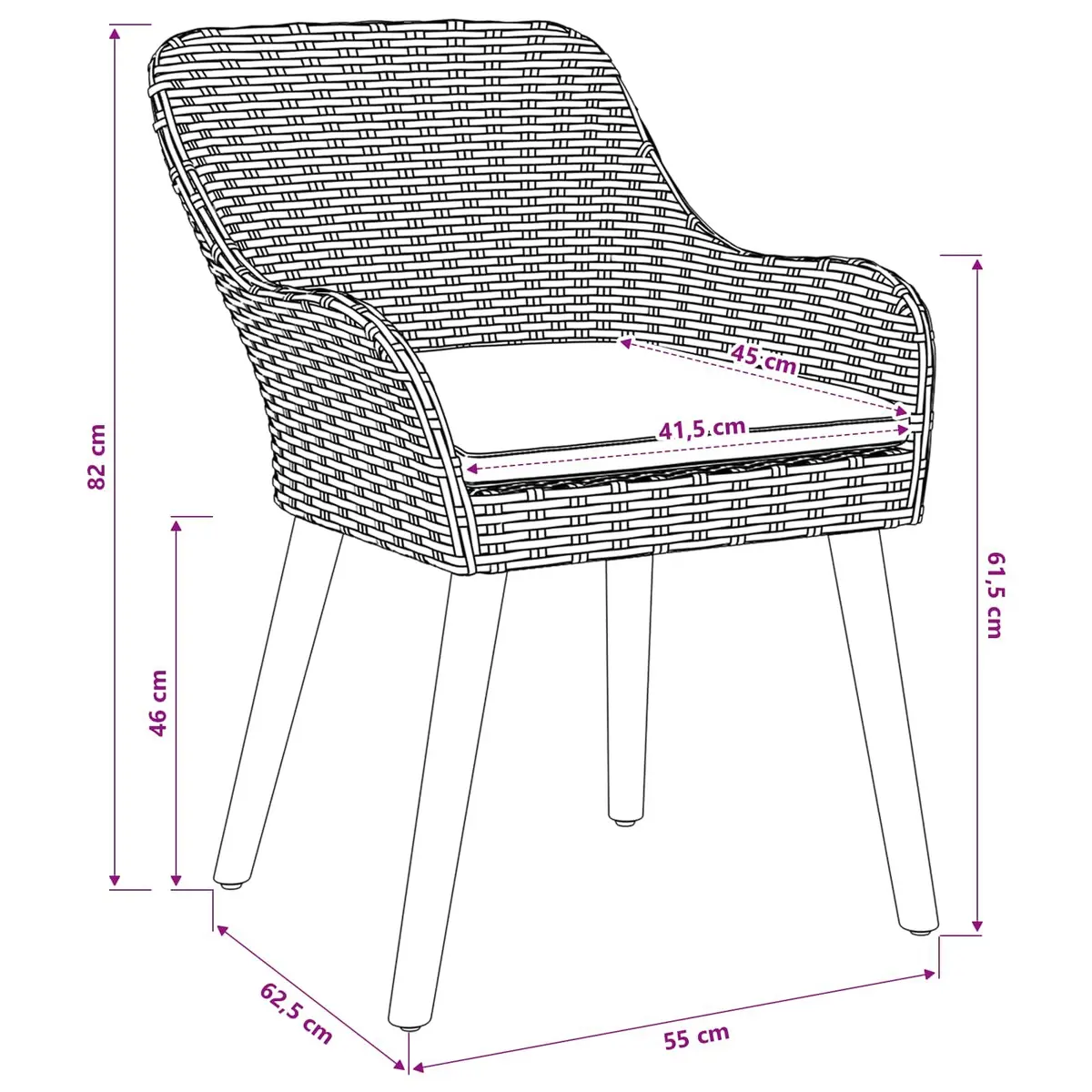 Outdoor Garden Chair Set Black Poly Rattan Acacia Wood Legs 2pcs