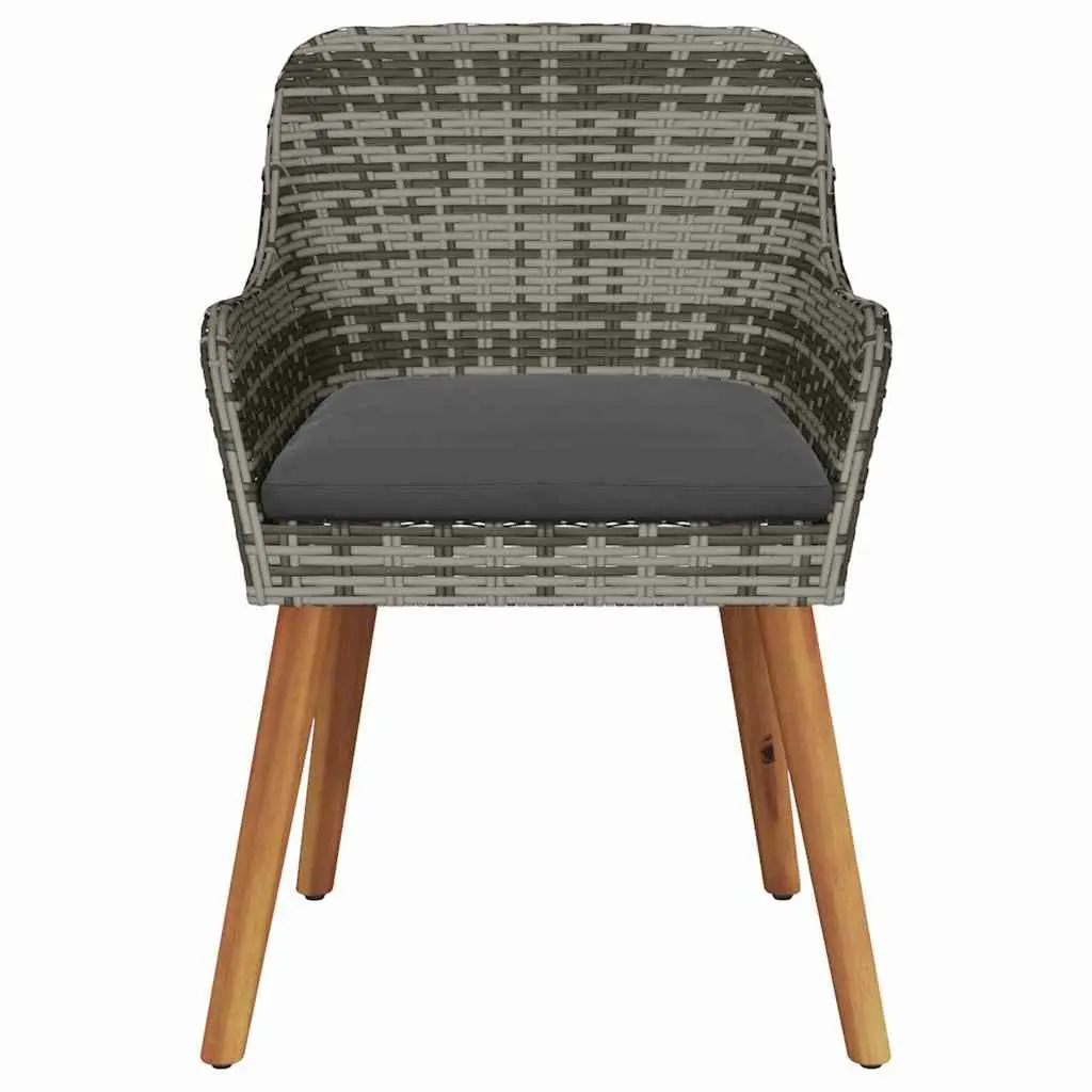 Outdoor Garden Chair Set 2 pcs Grey Poly Rattan Acacia Wood Legs Patio Seating