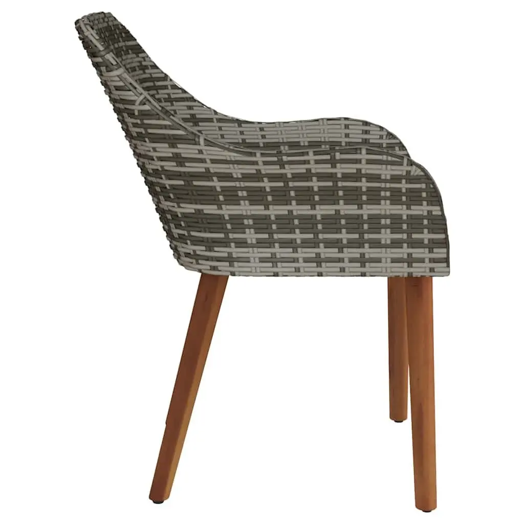 Outdoor Garden Chair Set 2 pcs Grey Poly Rattan Acacia Wood Legs Patio Seating