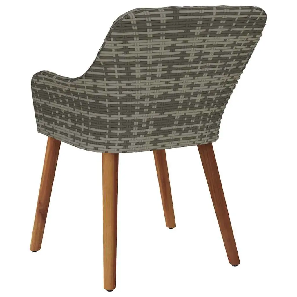 Outdoor Garden Chair Set 2 pcs Grey Poly Rattan Acacia Wood Legs Patio Seating