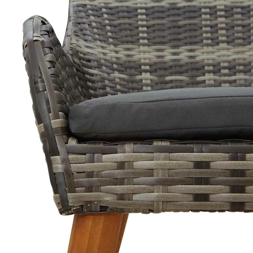 Outdoor Garden Chair Set 2 pcs Grey Poly Rattan Acacia Wood Legs Patio Seating