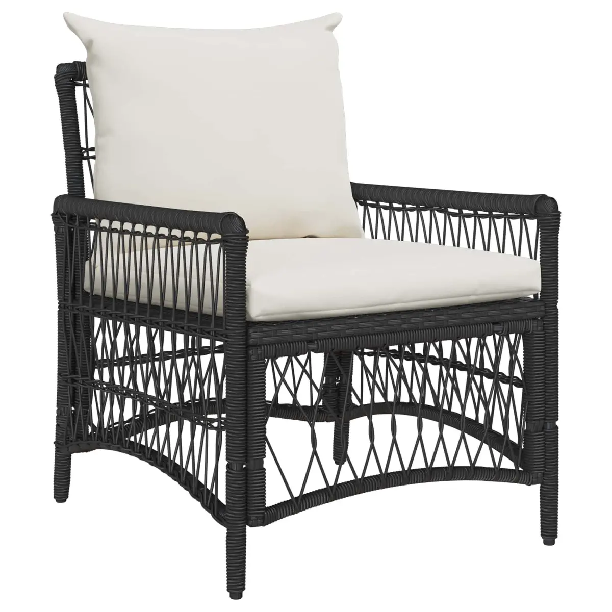 Outdoor Garden Chair with Cushion Black Poly Rattan Patio Seating Weather
