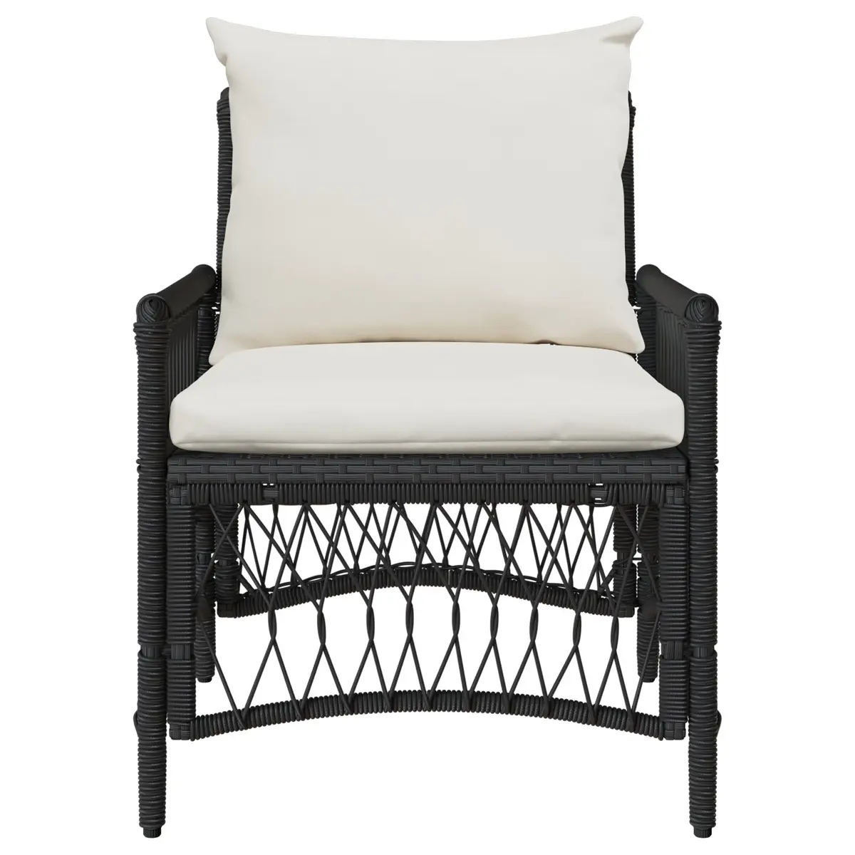 Outdoor Garden Chair with Cushion Black Poly Rattan Patio Seating Weather