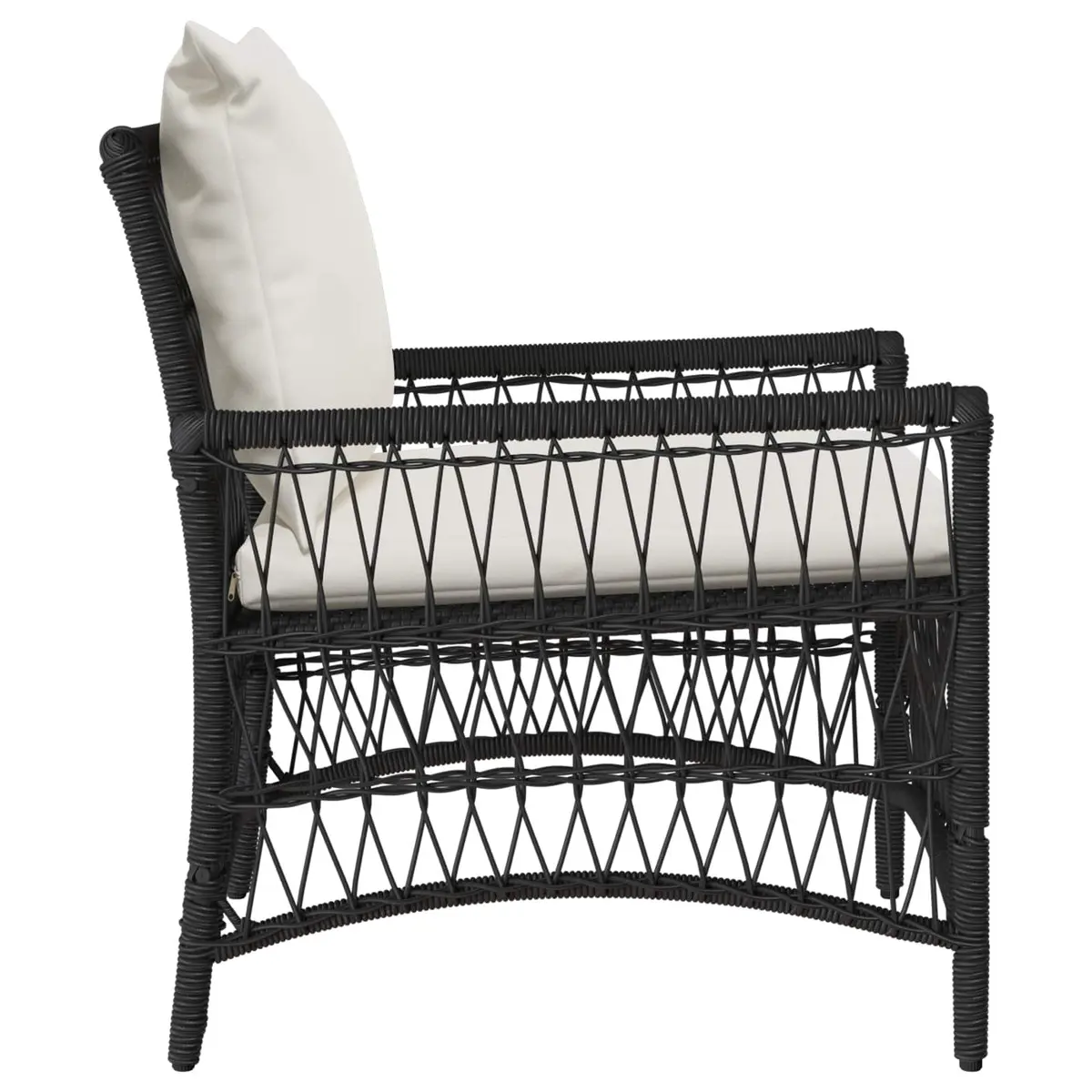Outdoor Garden Chair with Cushion Black Poly Rattan Patio Seating Weather