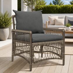 Garden Chair with Cushion Outdoor Seating Grey Poly Rattan Backrest Armrest