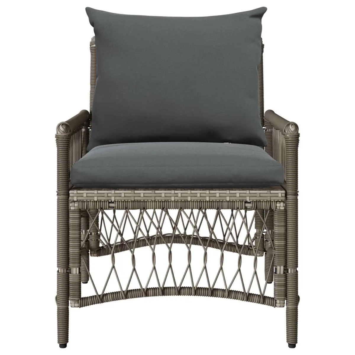 Garden Chair Grey Poly Rattan with Cushion Outdoor Seating Size 73 x 61 x 77 cm