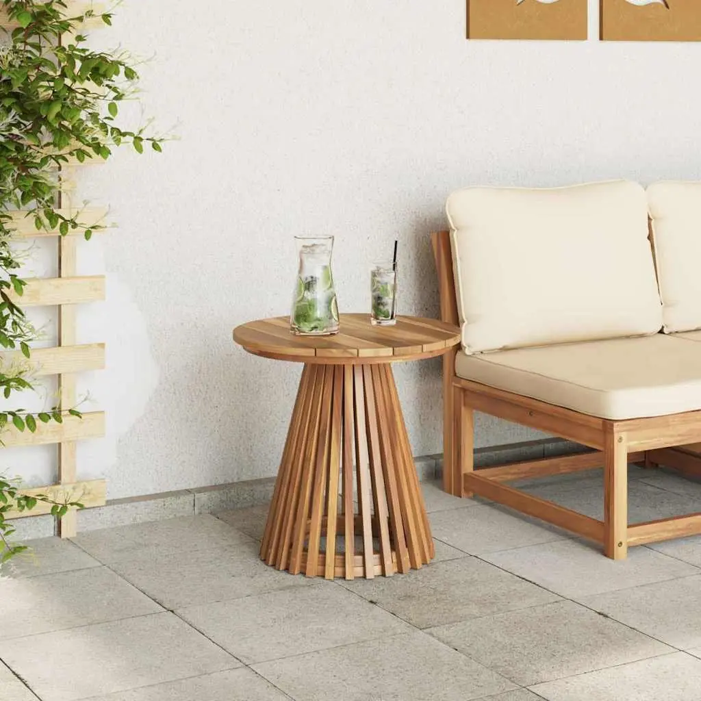 Outdoor Side Table Brown Round Solid Teak Wood 50x50x49.5cm