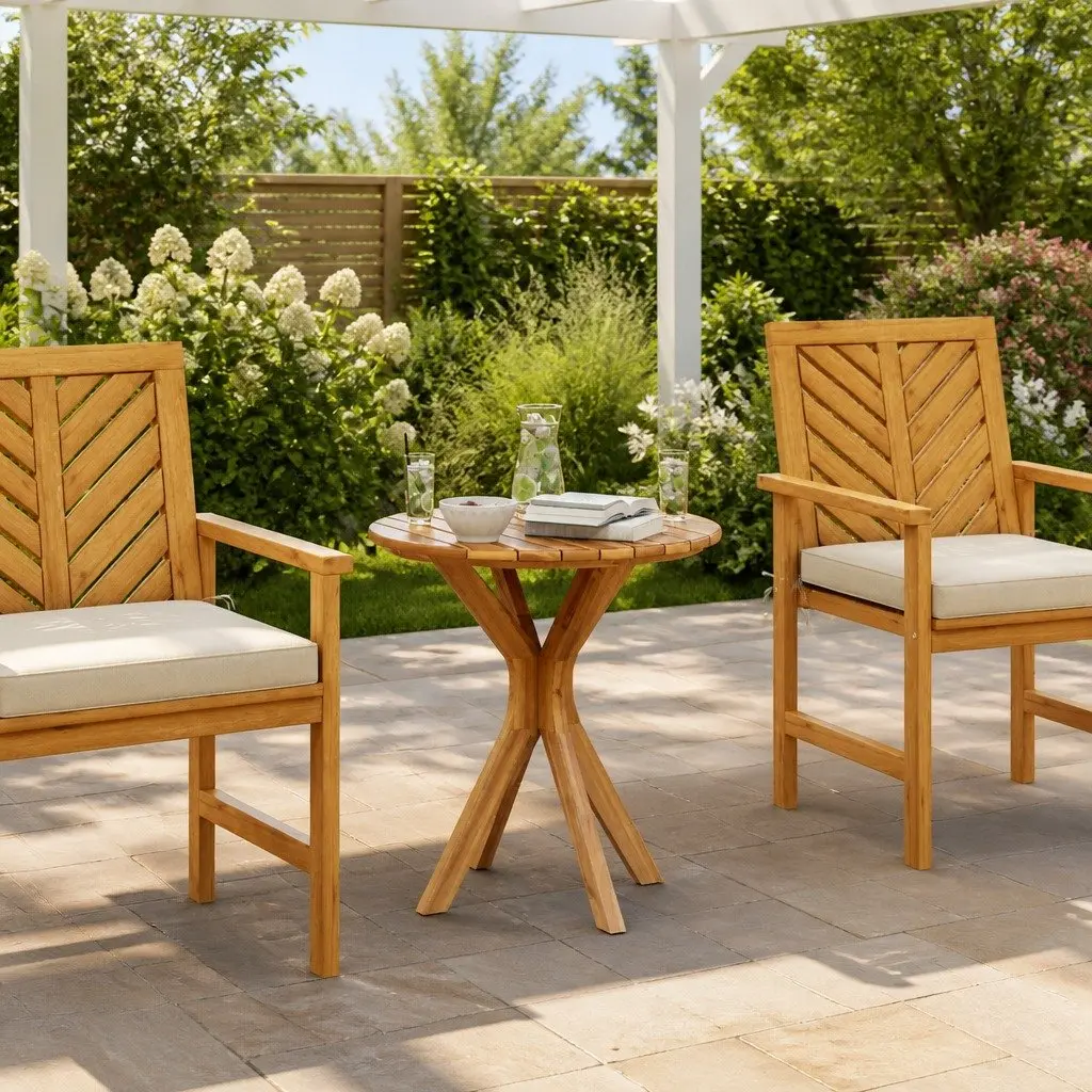 Outdoor Side Table Brown 70x70x75cm Garden Patio Furniture Round Teak Wood