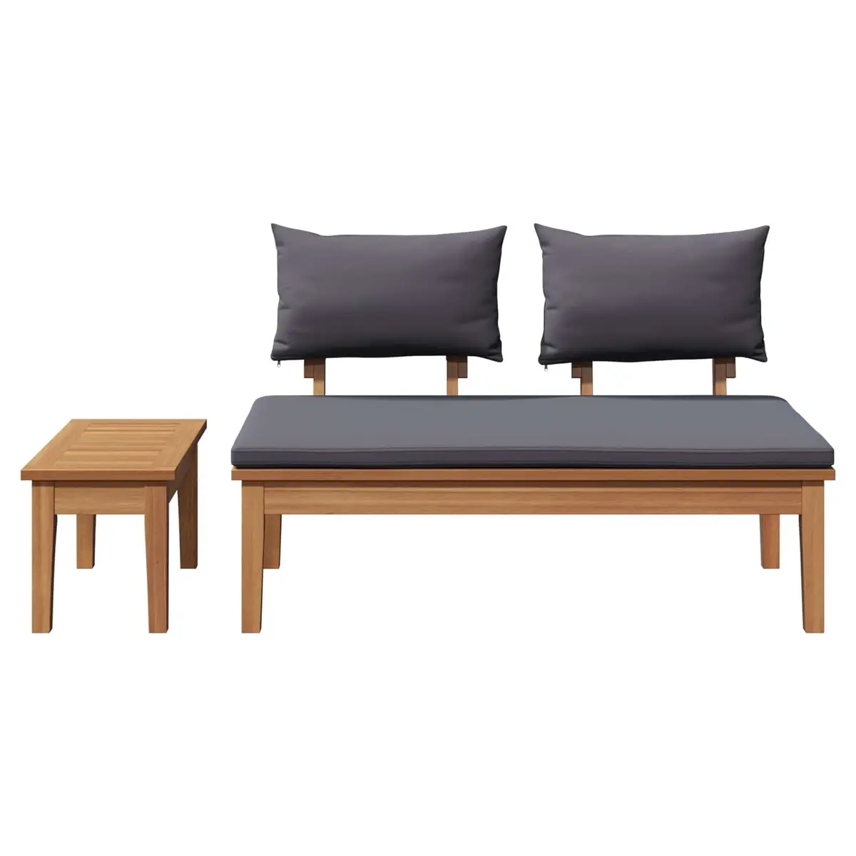 Outdoor Garden Bench and Table Set 2pc Grey Teak Wood Patio Furniture Modern