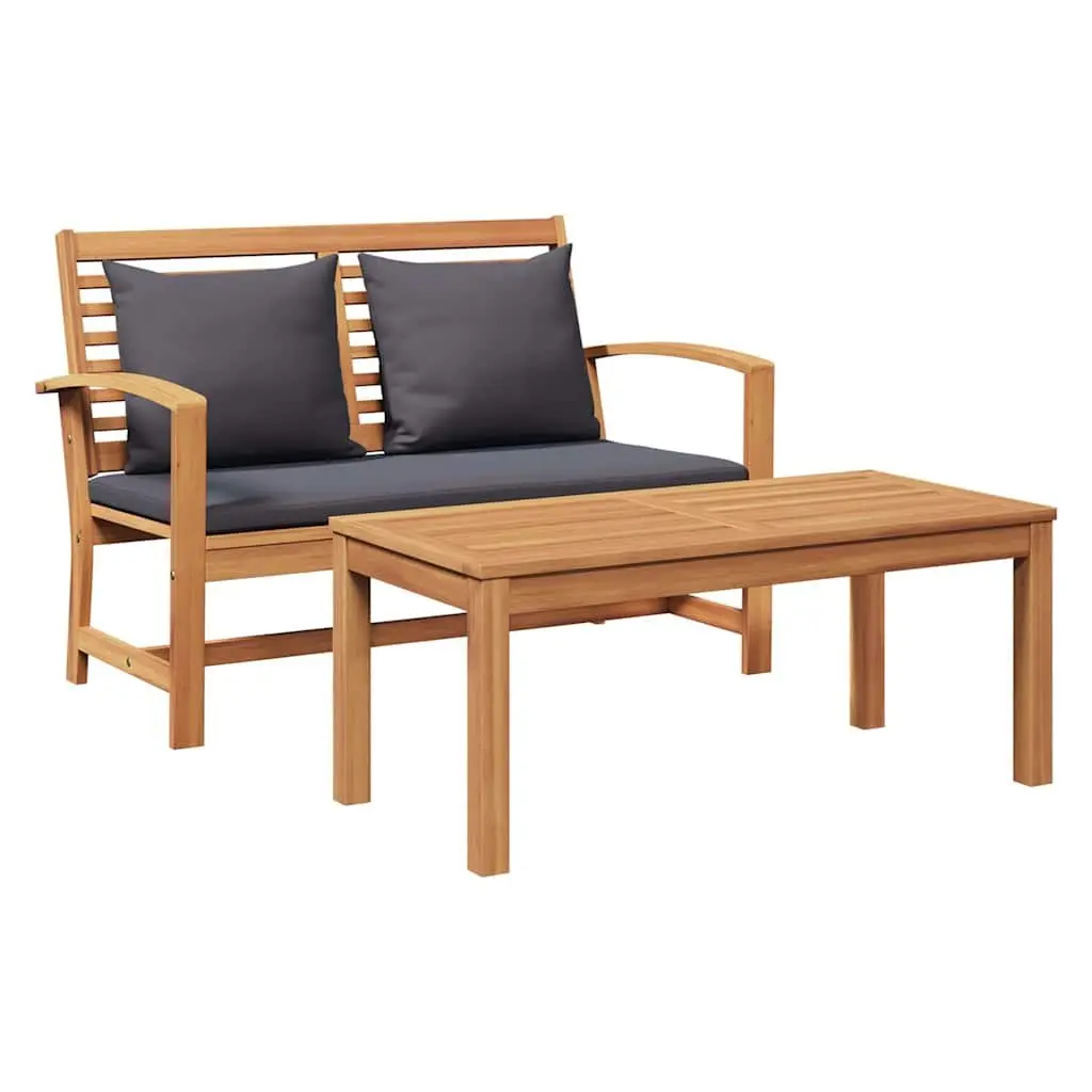 Outdoor Bench Solid Teak Wood Brown Dark Grey Garden Patio Seating Furniture