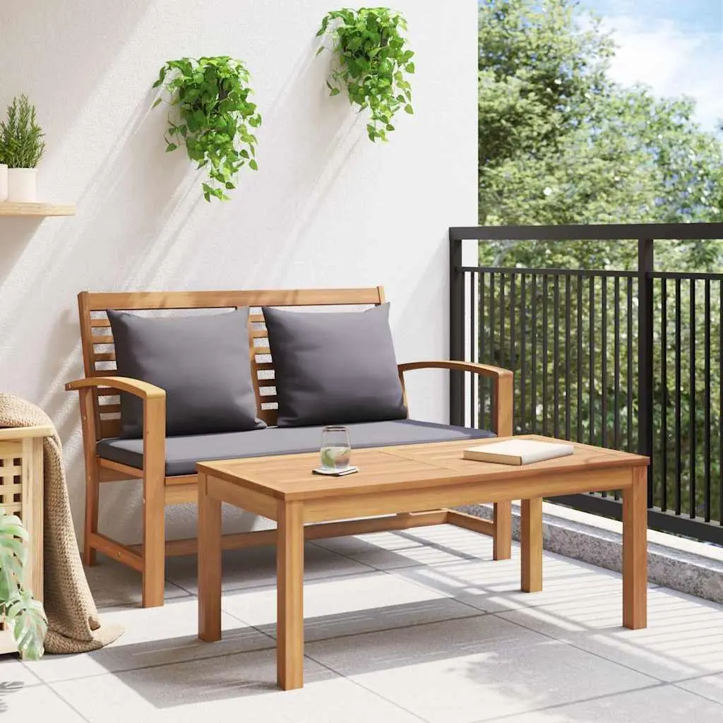 Outdoor Bench Solid Teak Wood Brown Dark Grey Garden Patio Seating Furniture