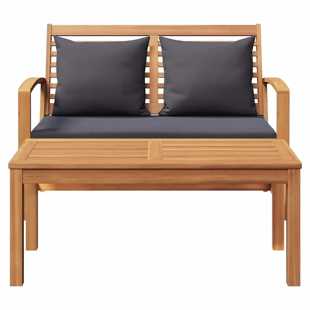 Outdoor Bench Solid Teak Wood Brown Dark Grey Garden Patio Seating Furniture