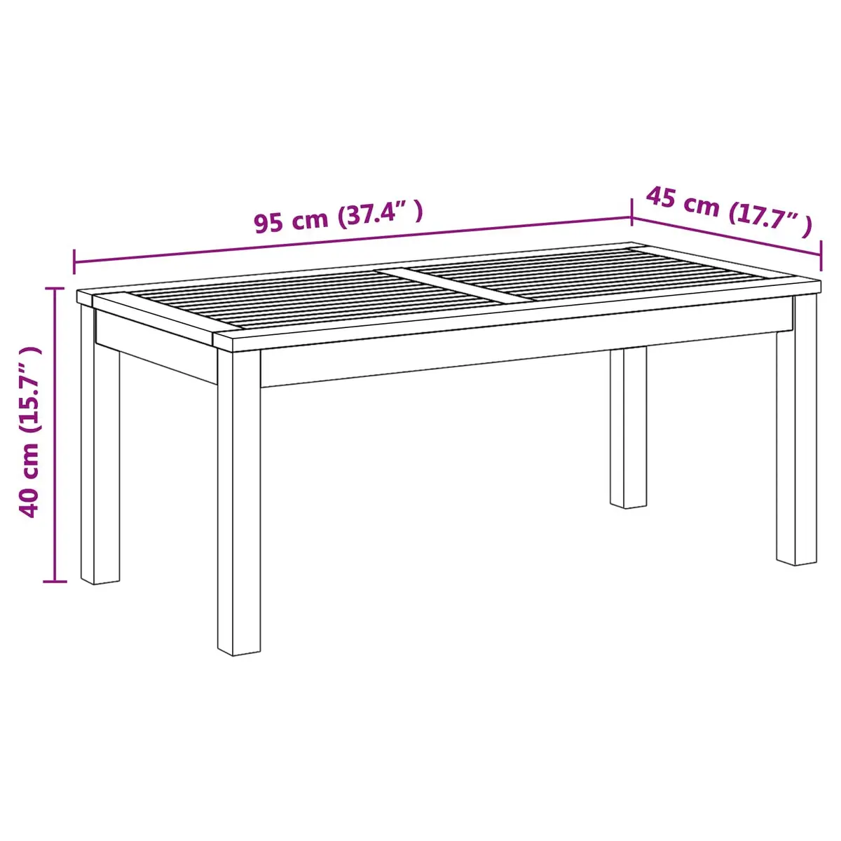 Outdoor Table Brown 95 x 45 x 40 cm Garden Terrace Patio Side Table Solid Teak