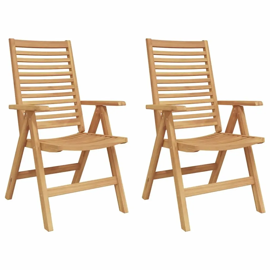Outdoor Folding Chair 2 pcs Brown Garden Seating Teak Wood Patio Furniture