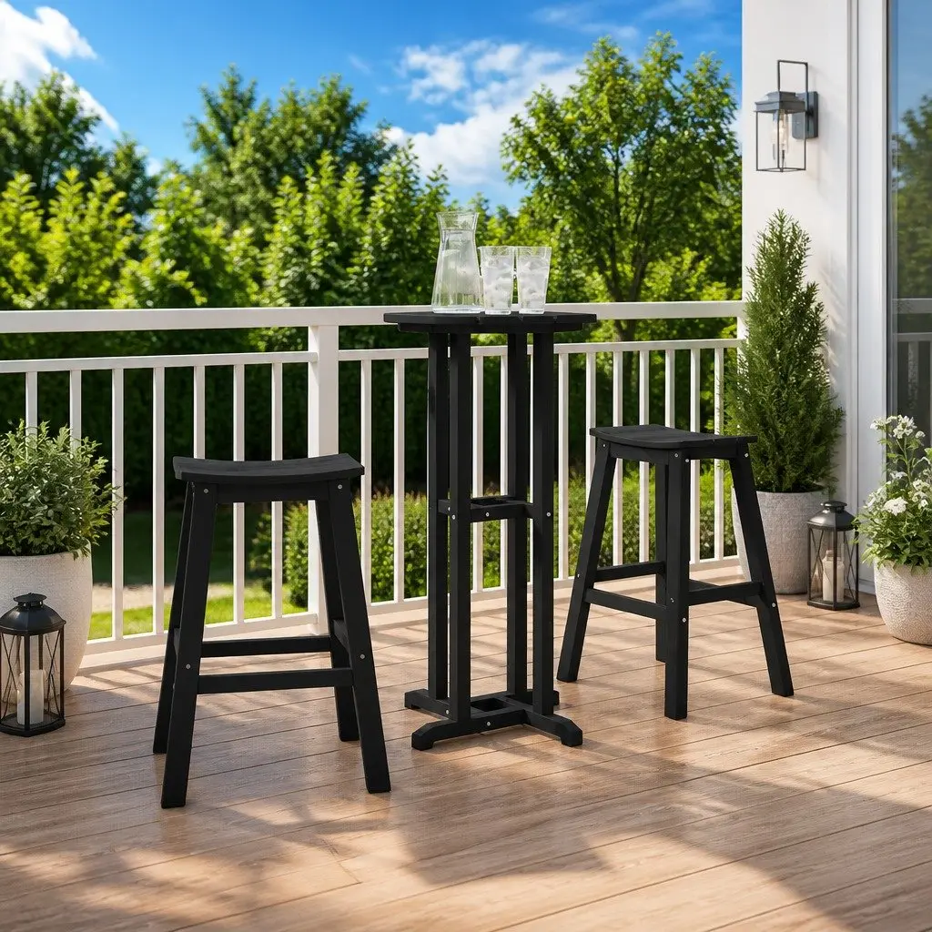 Outdoor Round Bar Table 55x55x107cm Black Polyethylene Garden Terrace Standing