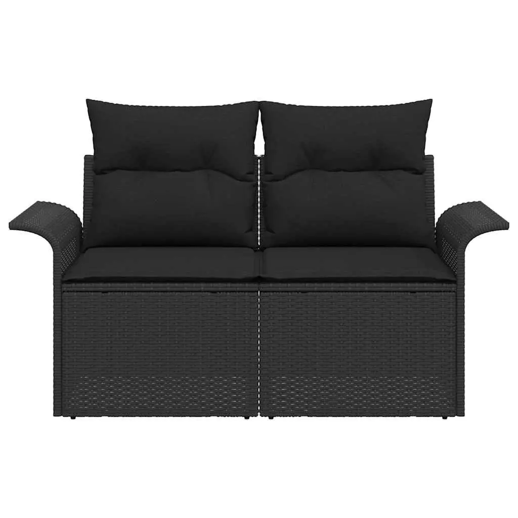 Outdoor Garden Sofa Black Poly Rattan Weather-Resistant with Cushion 141 x 62 x 69 cm