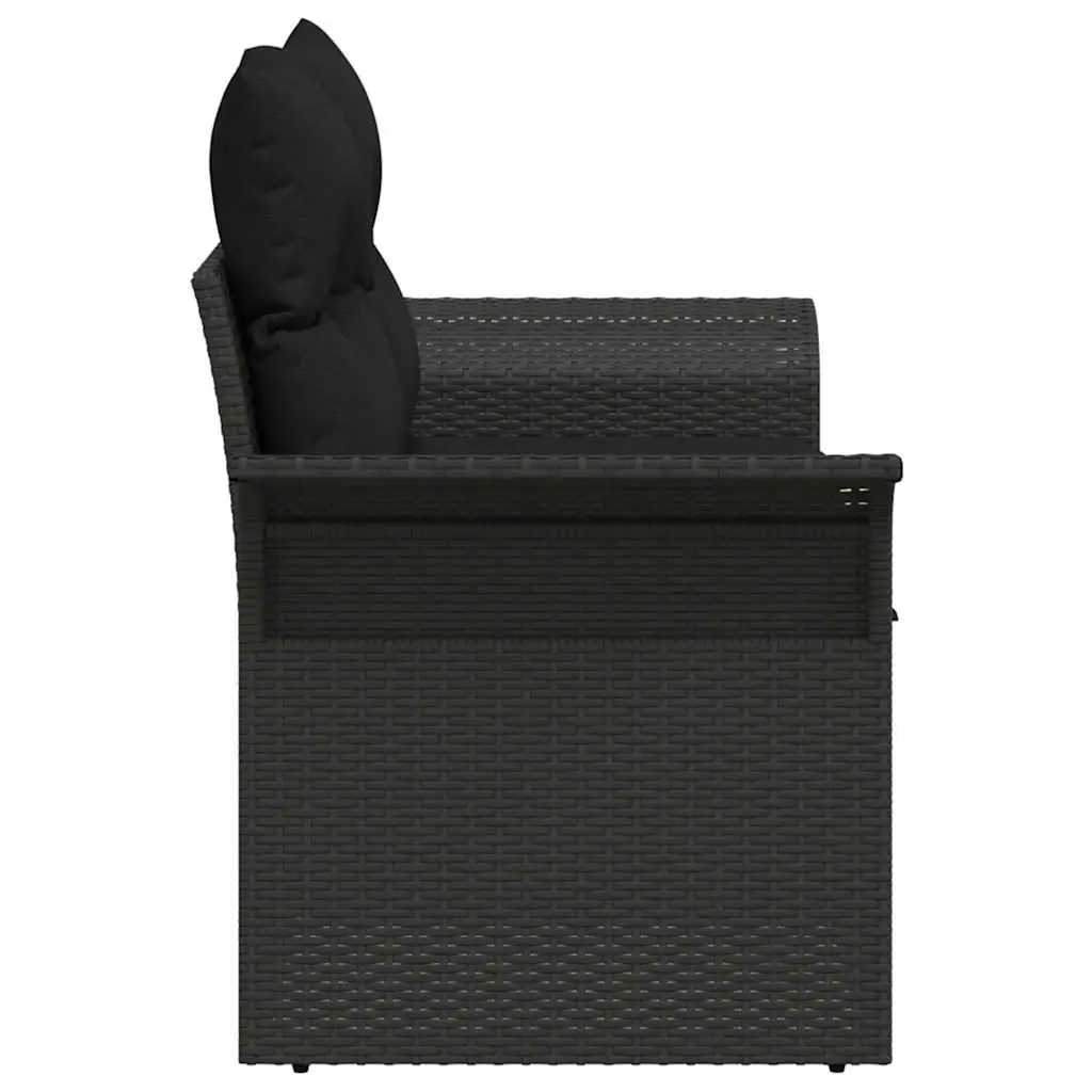 Outdoor Garden Sofa Black Poly Rattan Weather-Resistant with Cushion 141 x 62 x 69 cm