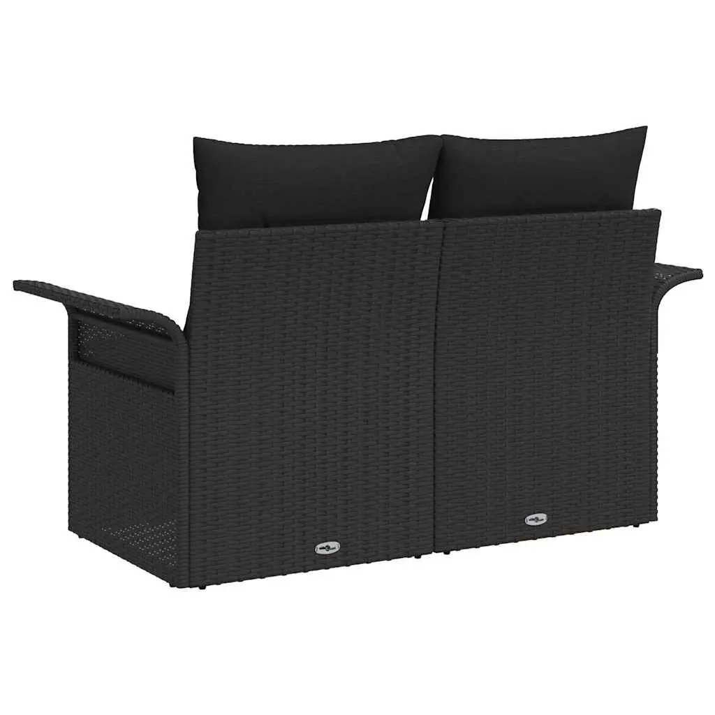 Outdoor Garden Sofa Black Poly Rattan Weather-Resistant with Cushion 141 x 62 x 69 cm