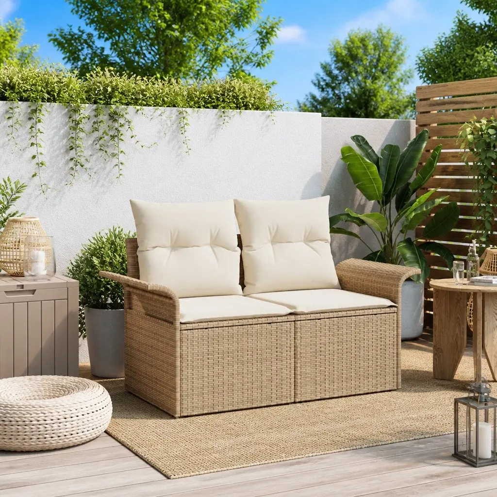 Garden Sofa Beige Poly Rattan with Cushion 141x62x69cm