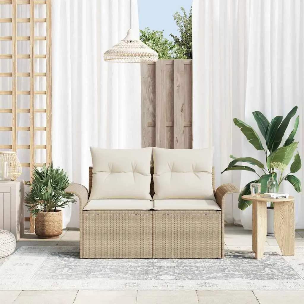 Garden Sofa Beige Poly Rattan with Cushion 141x62x69cm