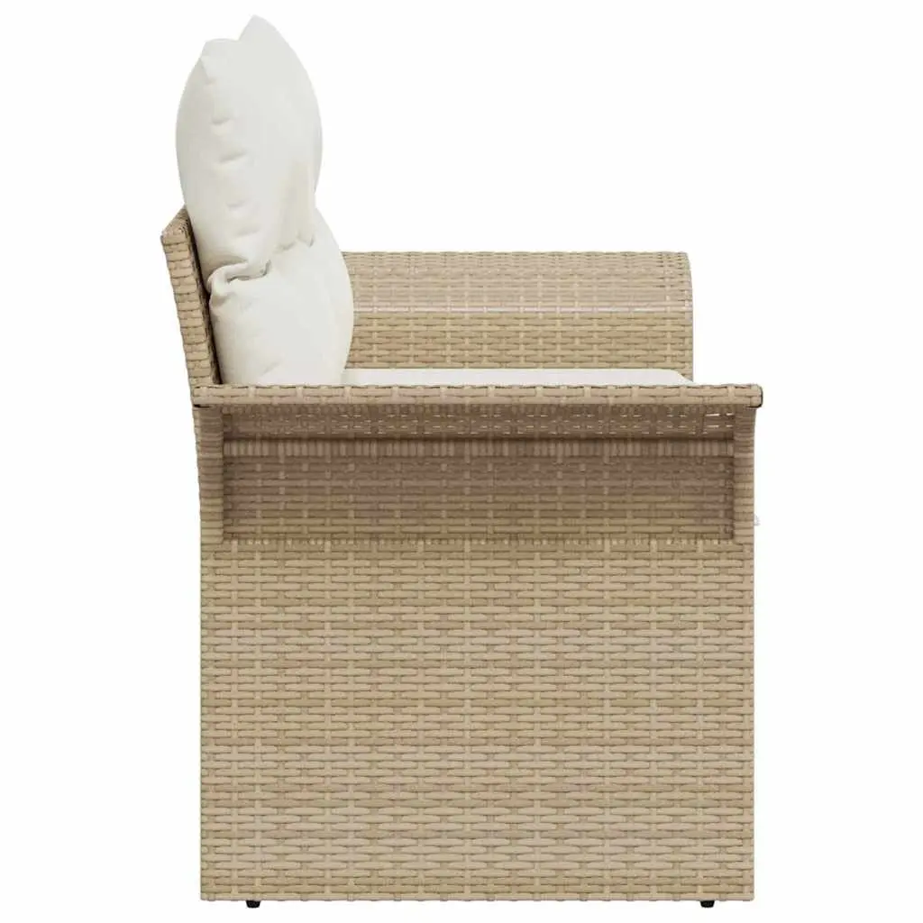 Garden Sofa Beige Poly Rattan with Cushion 141x62x69cm