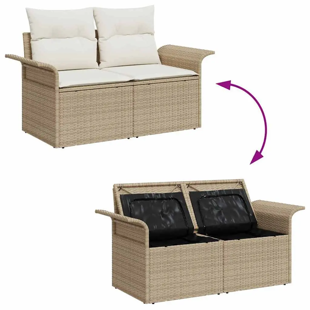Garden Sofa Beige Poly Rattan with Cushion 141x62x69cm