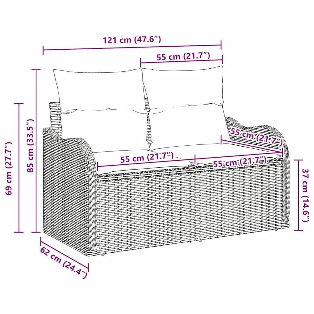 Outdoor Garden Sofa with Cushion Beige Poly Rattan Patio Seating Furniture